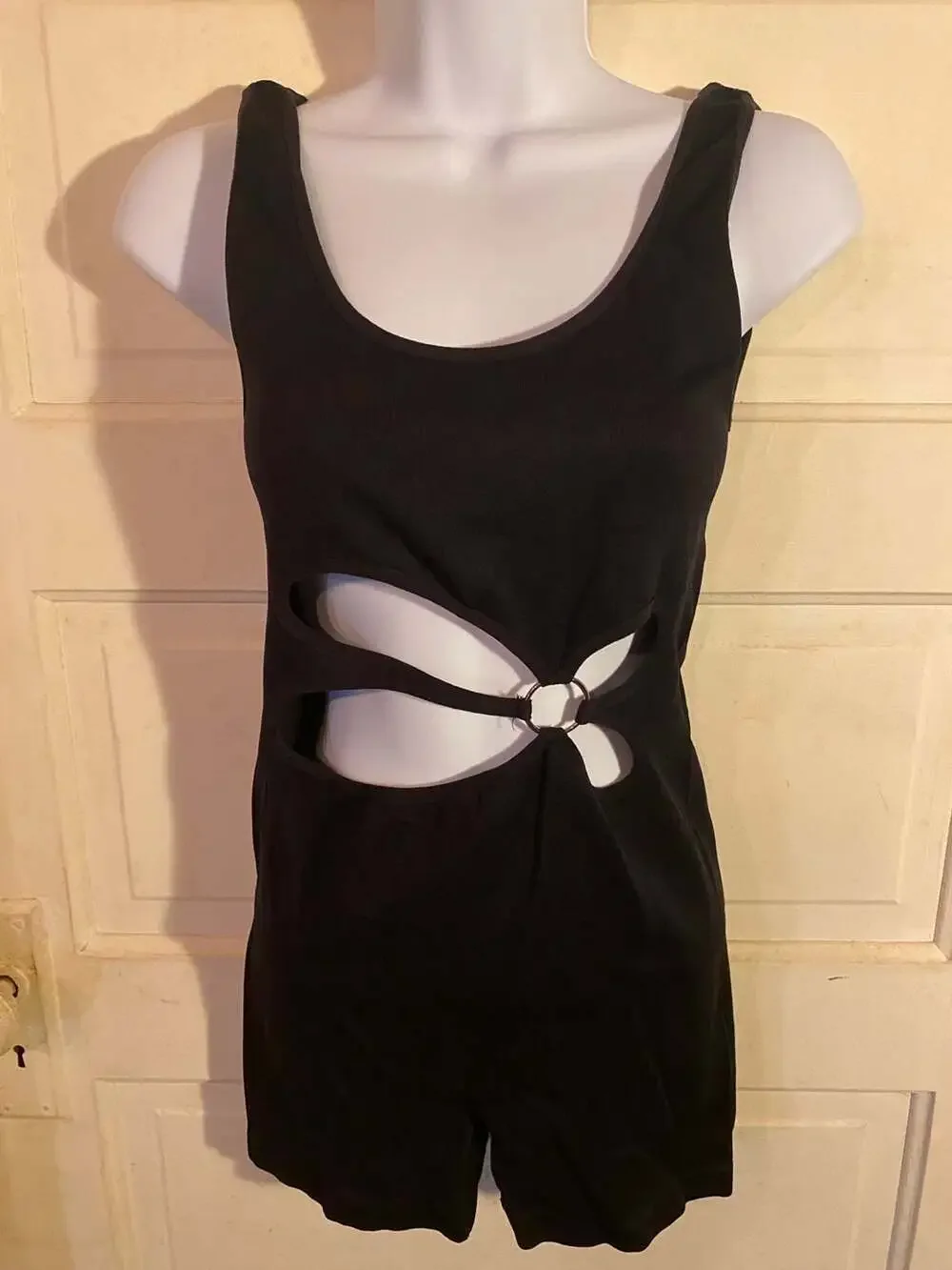 Fashion Nova Black Ribbed O-Ring Cutout Mini Dress